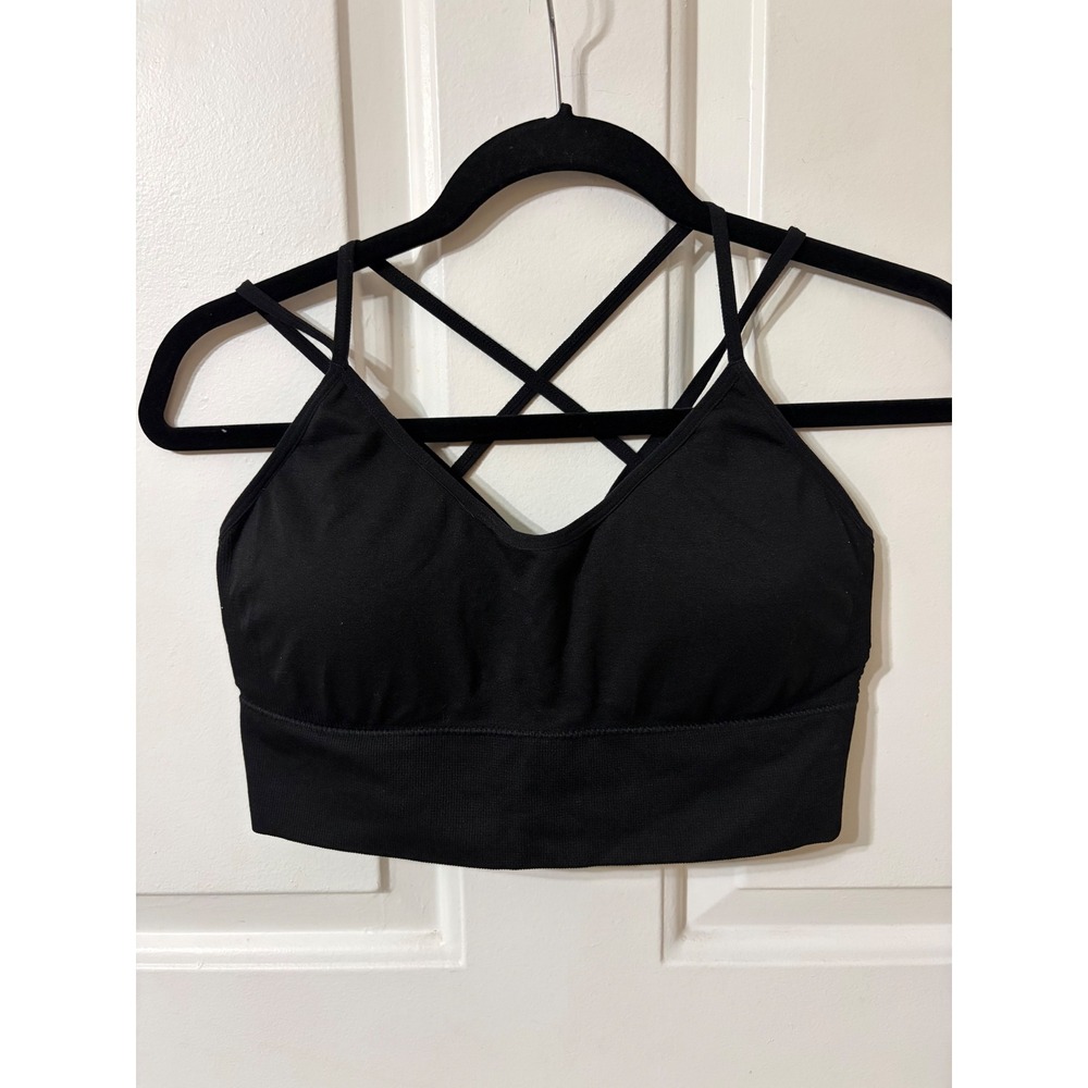 Unbranded | Strappy Ribbed Seamless Padded Bralette | One Size || Black|